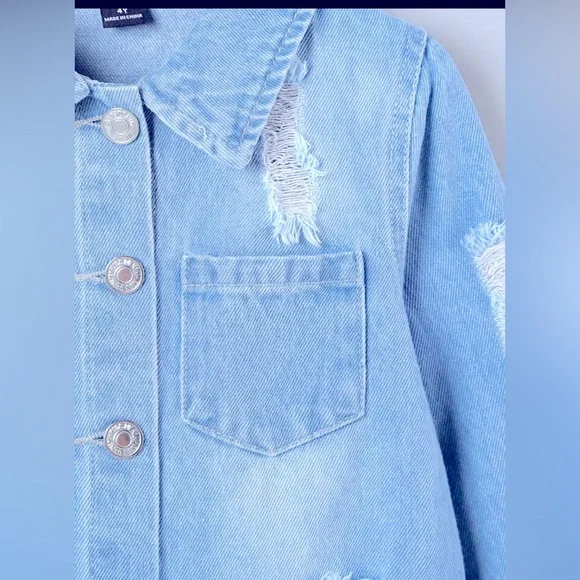 BNIB GIRLS DISTRESSED LONG DENIM JACKET 6 Y - Picture 8 of 16